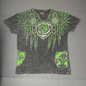 Sinister Affliction-Style Men's AOP Graphic Shirt Y2K Grunge Black Green